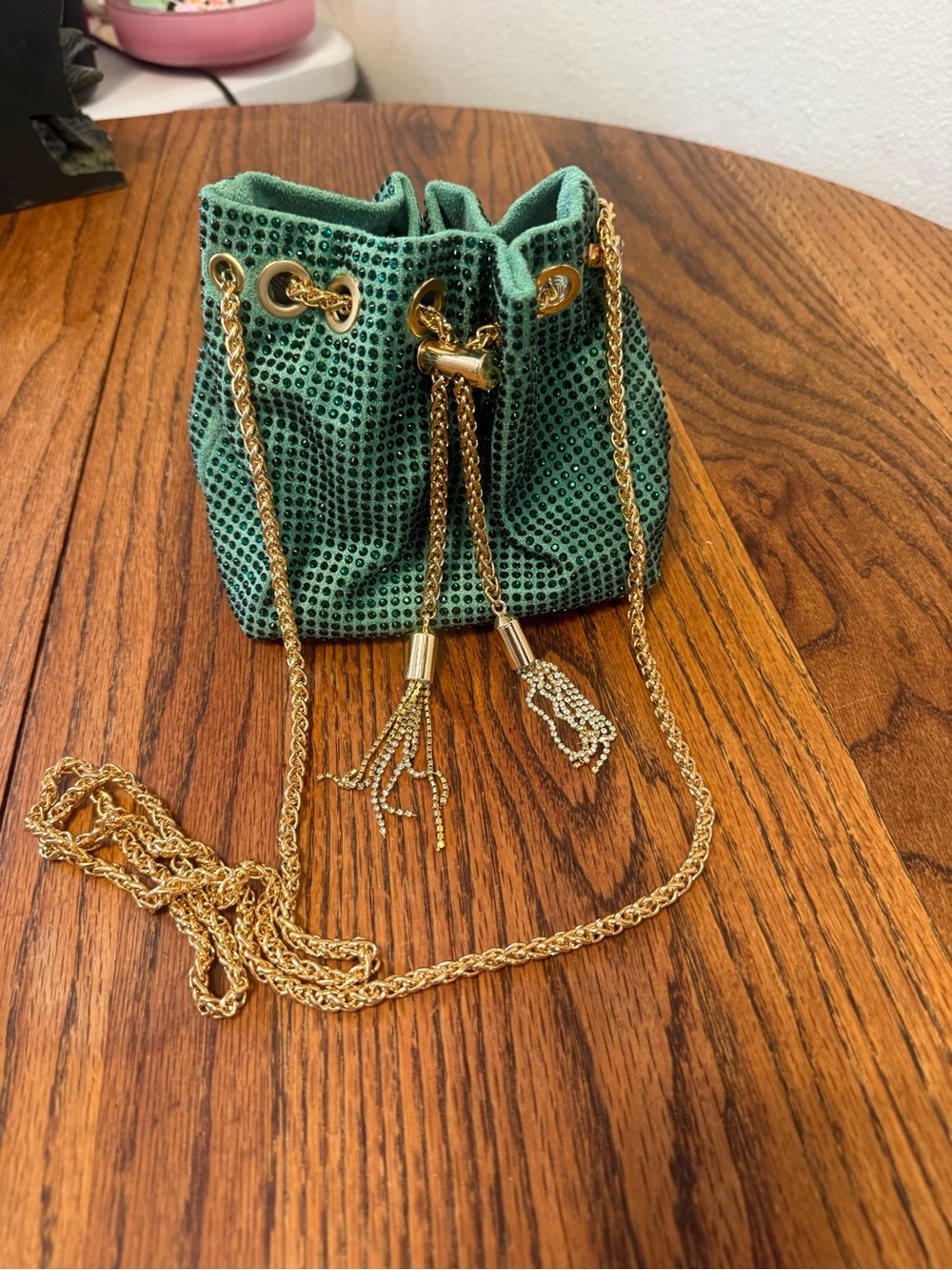Green Embellished Drawstring Bucket Bag fairycore